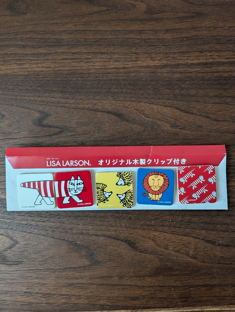 Lisa Larson Wooden Paper ClipsIllustrations Mikey Cat Hedgehog Lion Set Of 5